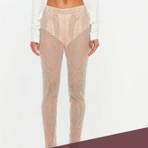 PEACE & LOVE Embellished Jeweled Bedazzled Sheer Nude Beaded Pants NWT / Size 10